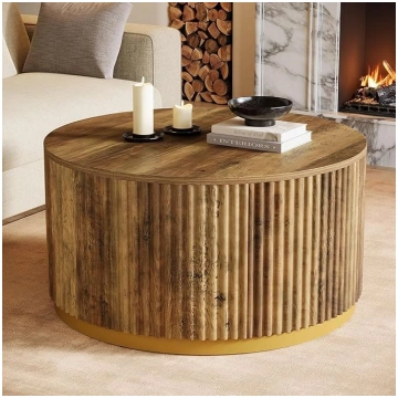 Tribesigns 80cm Round Coffee Table, Ribbed Wooden 