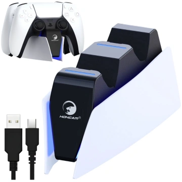 PS5 DualSense divu pultu uzlādes stacija, melnbalt