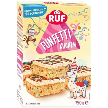 RUF Funfetti kūka bundžā ar krāsainiem konfeti pār