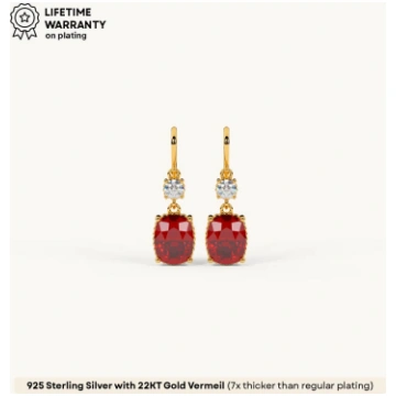 Garnet Cushion Cut Dangle in 92.5 Sterling Silver 