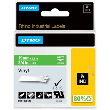 DYMO Rhino Vinila Lente 19mm x 5.5m / balts uz zaļ