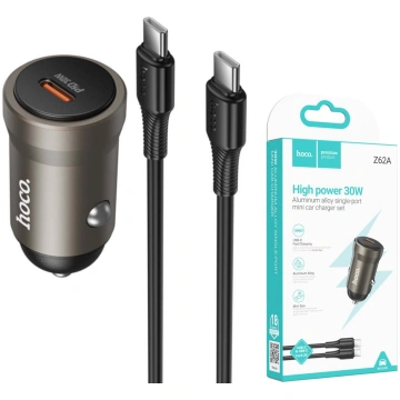 Hoco Z62A ātrais auto lādētājs ar USB-C kabeli