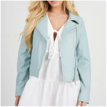 BS Womens Faux Leather Sage Green Biker Jacket