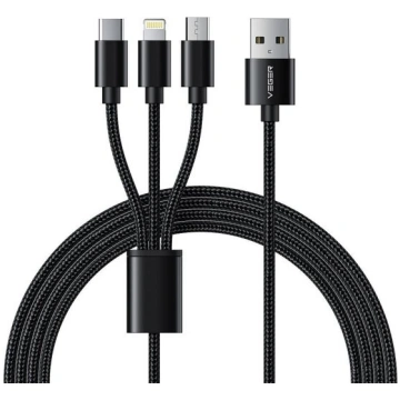 Veger V303 3in1, USB-USB-C/Lightning/Micro, 1,2 m
