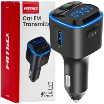Car FM Transmitter 1×USB-A 2×USB-C 12V 24V AMIO-04