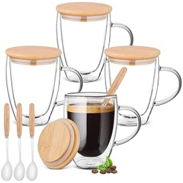 4 x 350 ml divsienu glāzes ar vāku, karoti, Latte