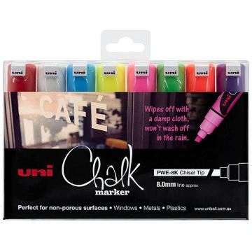 Uni Chalk Marker Chisel Assorted Pack 8