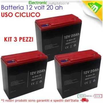 3 BATTERIE AL PIOMBO 12V 20AH DEEP CYLE 6-DZM-20 6
