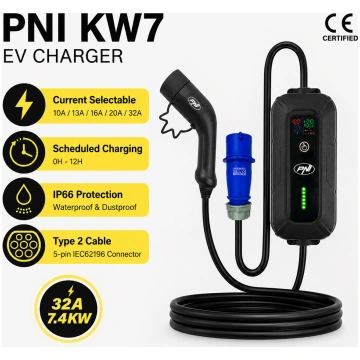 Pārnēsājams Vienfāzes elektroauto lādētājs, 7.4kW,