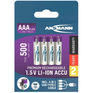 Ansmann Ļitija akumulators Micro AAA 400mAh + Kabe