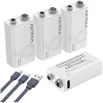 4 Pack 1000mAh 9V uzlādējama litija baterija ar US