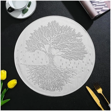 Round Place Mats, Set of 2, Tree and Leaf Pattern 