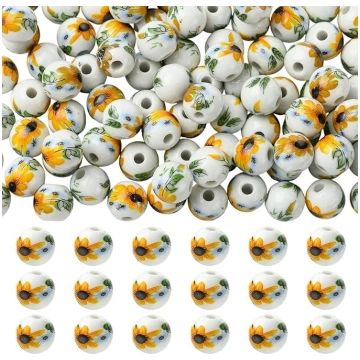 100 gab. 12 mm saulespuķu keramikas pērlītes rotas