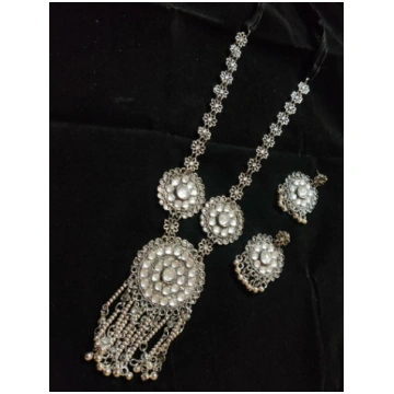 RHEA Oxidized stone work long necklace earrings se