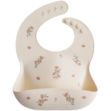 Silikona lacīte, Silicone Baby Bib Pink Flowers, M