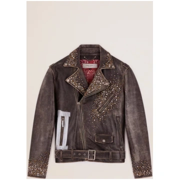 Men's leather biker jacket with hammered stud