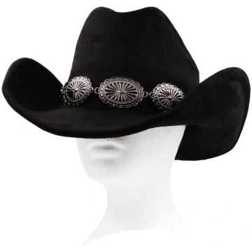 Metal Concho Band Cowboy Hat - Black