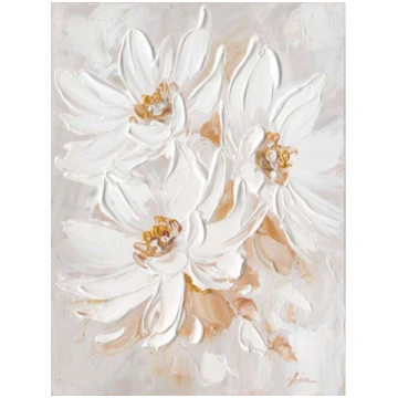 Eļļas glezna 60x80cm, trīs balti ziedi 88619