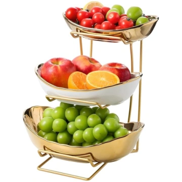 Gestufte Obstschale mit goldenem Metallständer, Ke