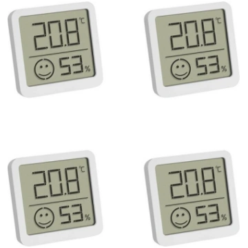 Četri digitālie termohigrometri ar komforta zonu T