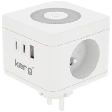 KERG Smart 2-ligzdu barošanas bloks + USB-A + USB-