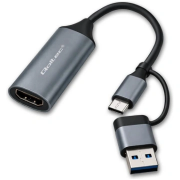 Qoltec Video Capture Card | Adapter USB-C USB-A |