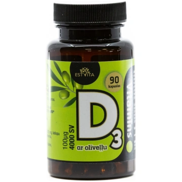Estvita Vitamīns D3 4000 SV ar olīveļļu kapsulās, 