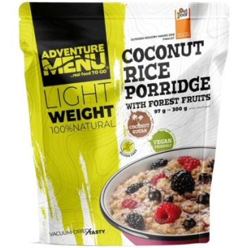 Lightweight Rice-coconut porridge with forest frui