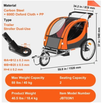 Child & Pet Bike Trailer Single Double Seat Carrie