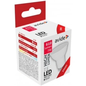 LED spuldze GU10, 100°, 7W, 610lm, 3000K Avide