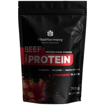 VitalHarmony liellopa gaļas proteīns 700g - Zemeņu