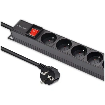 Qoltec Aluminium Power strip for RACK | 1U | 16A |