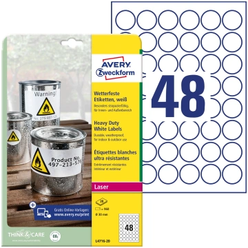 Pašlīmējošas uzlīmes Zweckform L4716-20 30mm A4, 2