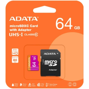 Adata microSDXC Memory Card, 64Gb, Class 10 / UHS-