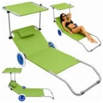 LEAN Folding Garden Beach Deckchair on Wheels with
