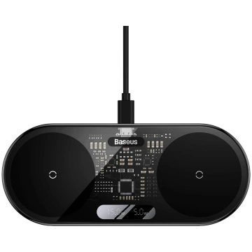 Bezvadu induktīvā lādētājs Baseus Dual Qi, USB Typ