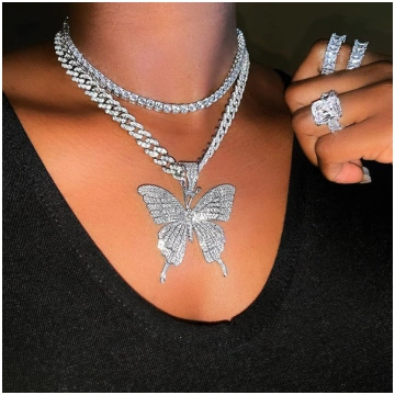 Pink Clear Crystal Butterfly Pendant Charm Miami C