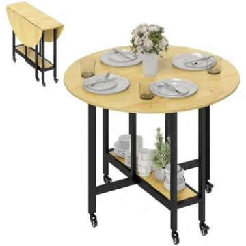 HOMCOM Folding Dining Table on Wheels Round Kitche