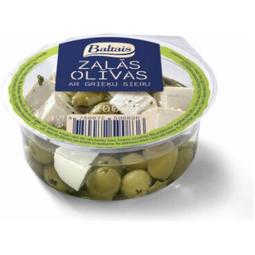 Zaļās olīvas ar grieķu sieru 200g, Baltais