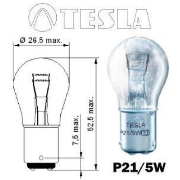 Auto spuldze P21/5W 12V BAY15d halogēna TESLA B522
