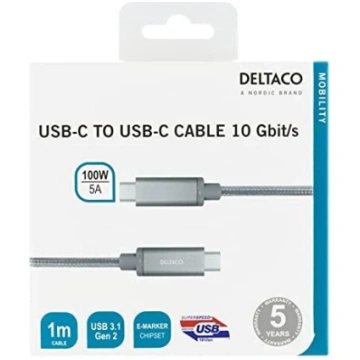USB-C kabelis DELTACO 1m SuperSpeed pintas USB 3.1