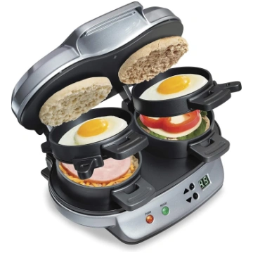Dual Breakfast Sandwich Maker with Timer, Silver (