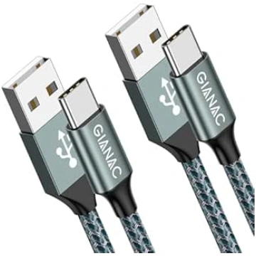 Gianac USB Type C Cable, 2 Pack 2 m + 2 m, 3 A USB