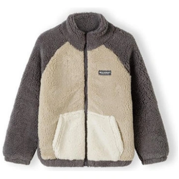 Boys sherpa fleece jacket contrast pocket brown