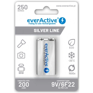 Uzlādējams 6F22 Ni-MH everActive 9V 250mAh Silver 