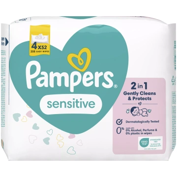 PAMPERS Sensitive, Plastic Free mitrās salvetes, 2