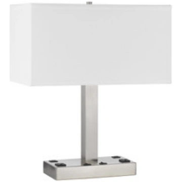 21" Nickel Metal Two Light Desk Usb Table Lamp Wit