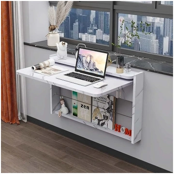 Wooden Floating Folding Desk Wall Mounted with She
