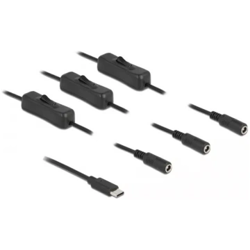 USB Type-C male uz 3 x DC 5.5 x 2.1 mm female kabe