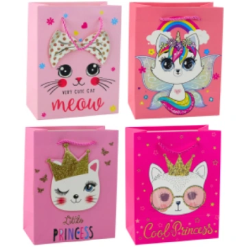 Paper Gift Bag Kittens Glitter Pink 23 x 18 x 10.5